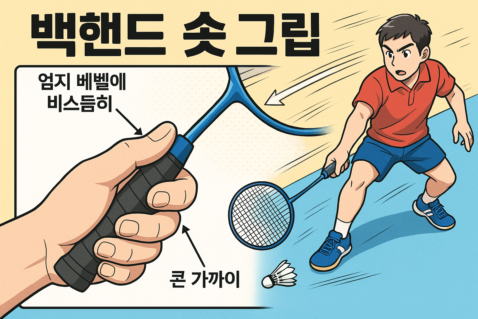 배드민턴 백핸드 숏 그립 엄지 베벨