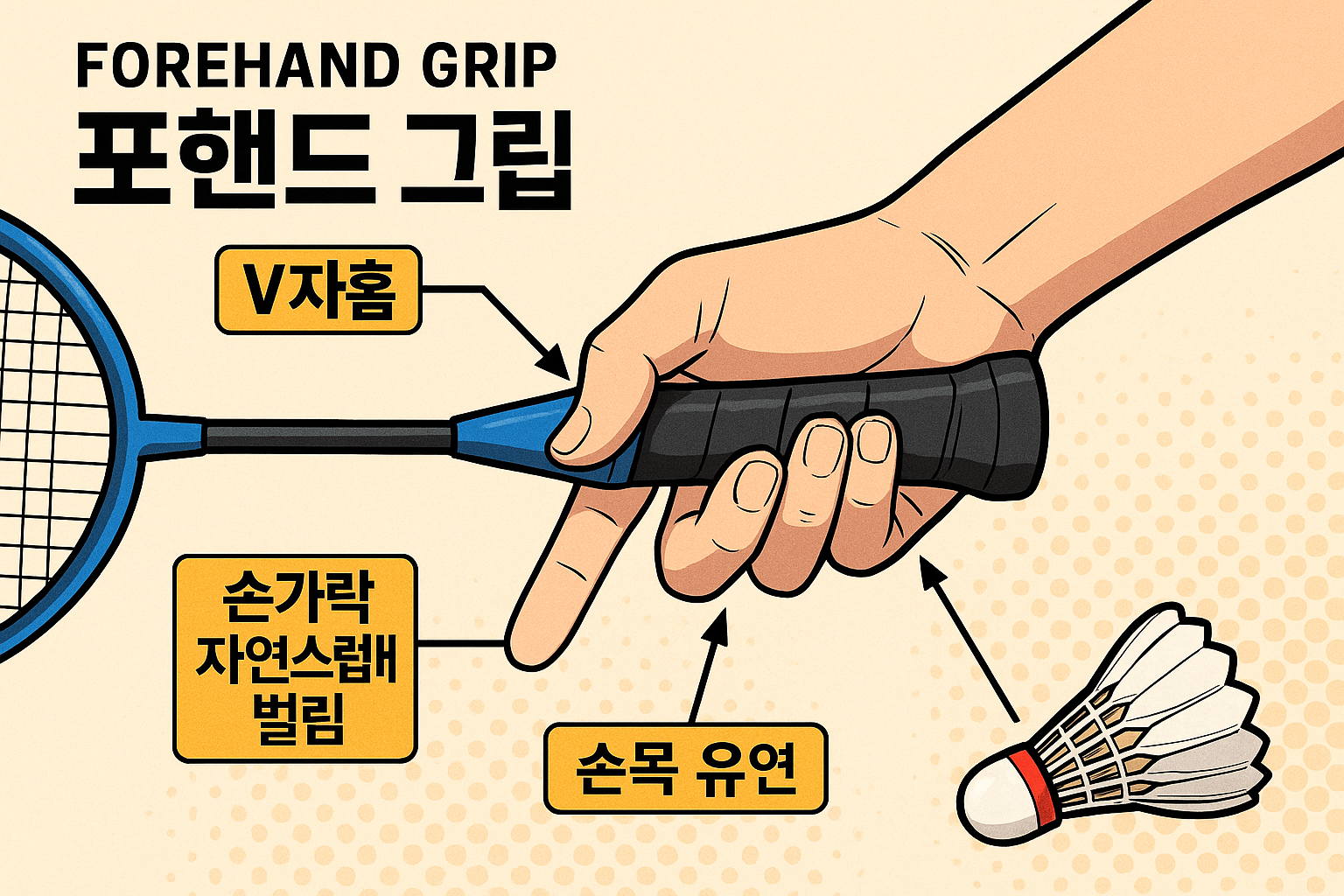 배드민턴 포핸드 그립 V자홈 악수형