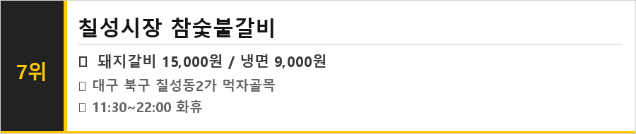 대구 북구 칠성시장 맛집 식당정보카드