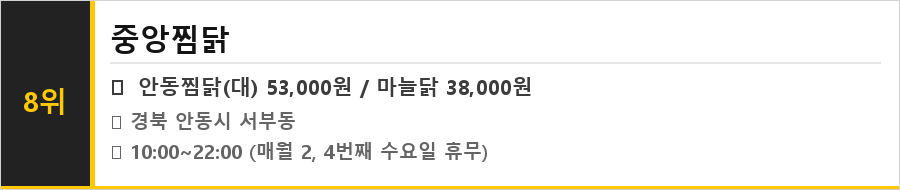 안동 찜닭골목 맛집 식당정보카드