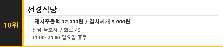 목포 맛집 식당정보카드
