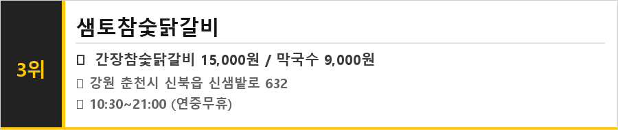 춘천 닭갈비 맛집 식당정보카드