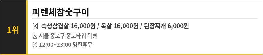 종각역 맛집 BEST 10 식당정보카드