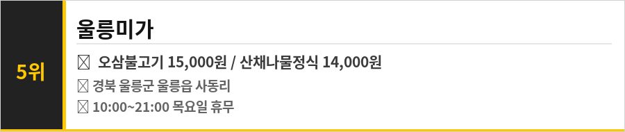 울릉도 맛집 식당정보카드