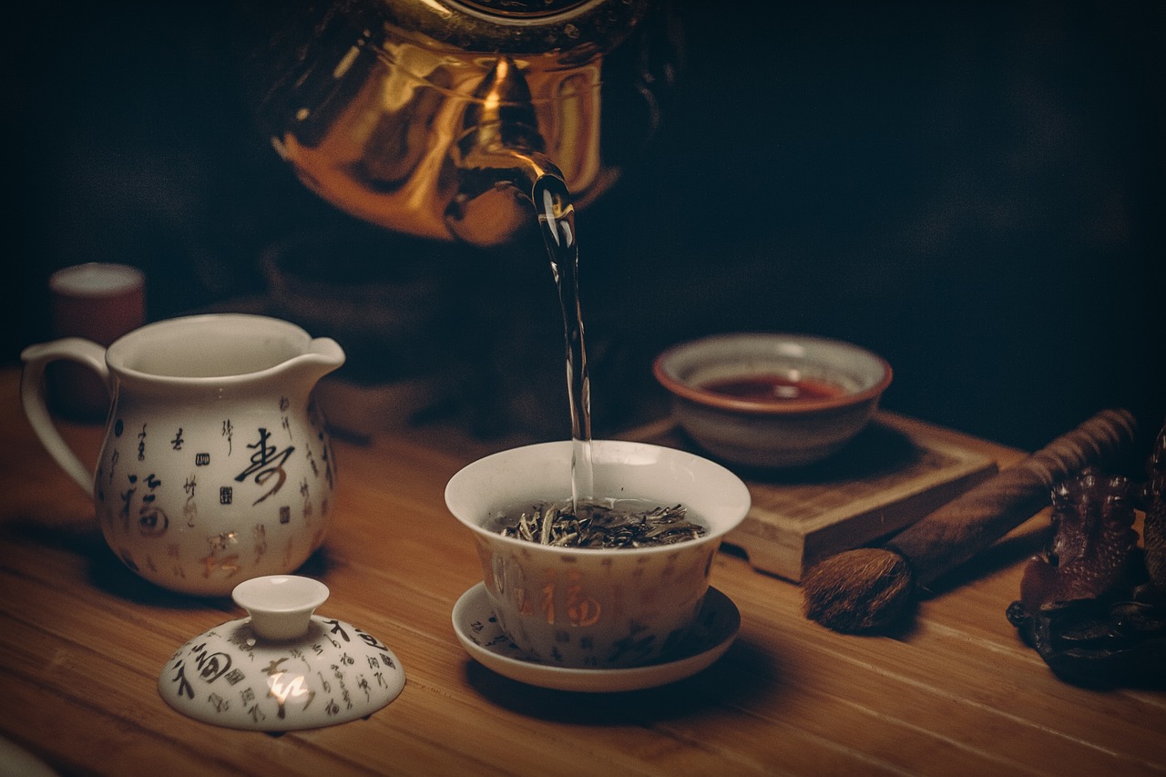 green tea leaves cup