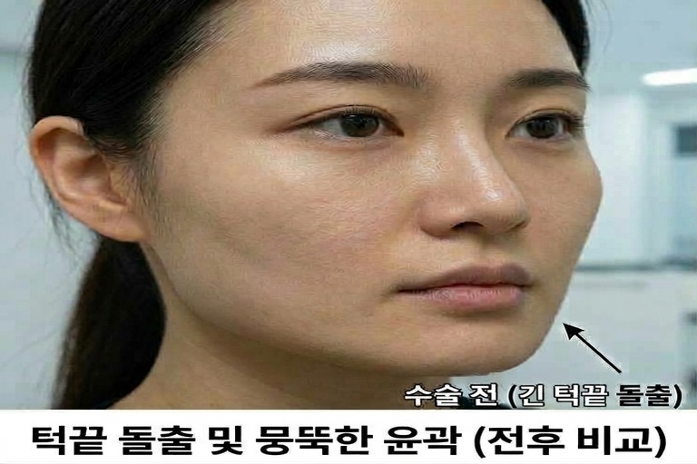 턱끝 성형술 전 클로즈업