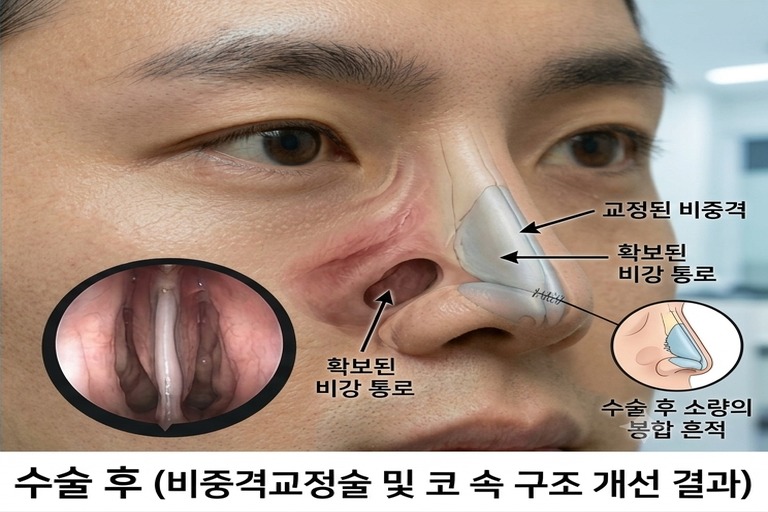 비중격 교정 후 클로즈업