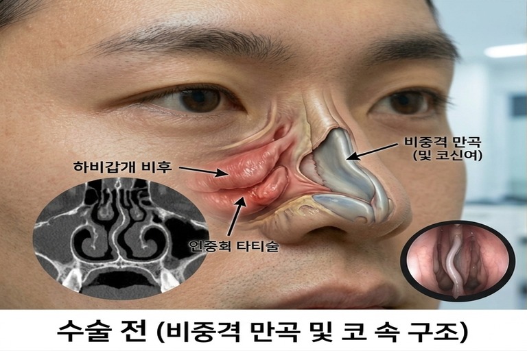비중격 교정 전 클로즈업