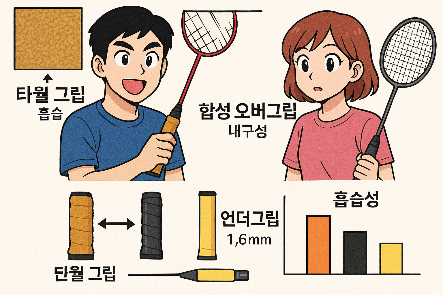 배드민턴 그립 테이프 3종 비교 및 교체 방법
