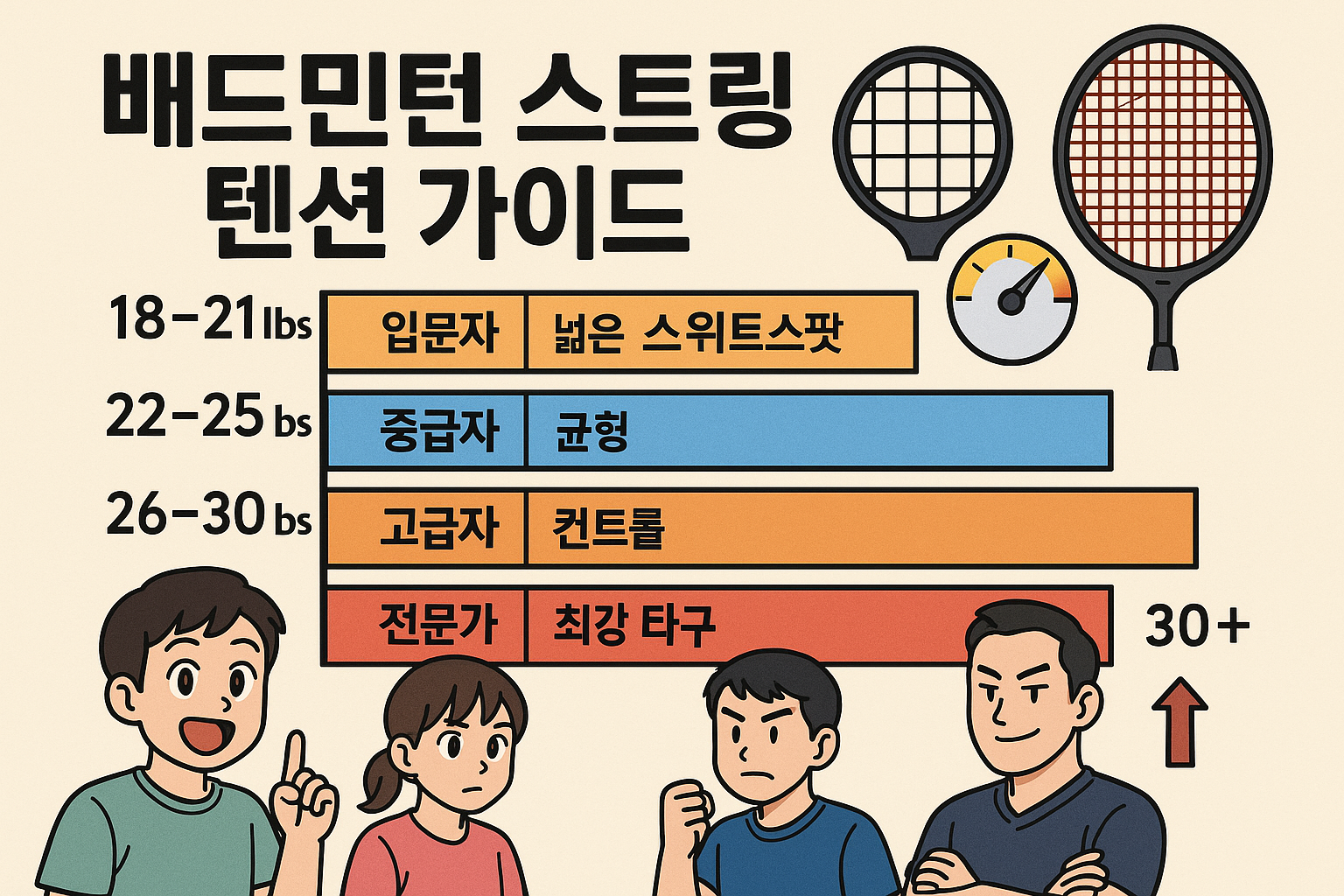 스트링 텐션 가이드 — 파운드(lbs) · 킬로그램힘(kgf) 환산